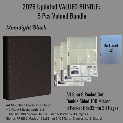 [2026 Updated Valued Bundle] K-KEEP [A4 Standard] Binder - [Moonlight Series] - Elegant PU Leather Kpop Photocard Binder - [Improved 1 Inch D-Ring]