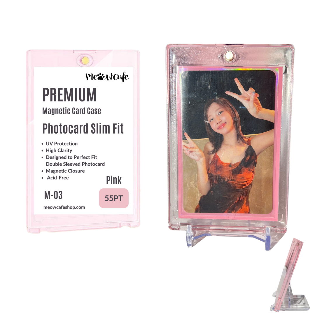 [UV Blocking] Premium Magnetic Card Holder -Strong, High Clarity Custom Photocard Holder Designed to Perfect Fit 61x91mm Double Sleeved Kpop Photocard, Acid Free, 55PT (fit instax mini Polaroid)