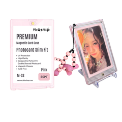 [UV Blocking] Premium Magnetic Card Holder -Strong, High Clarity Custom Photocard Holder Designed to Perfect Fit 61x91mm Double Sleeved Kpop Photocard, Acid Free, 55PT (fit instax mini Polaroid)