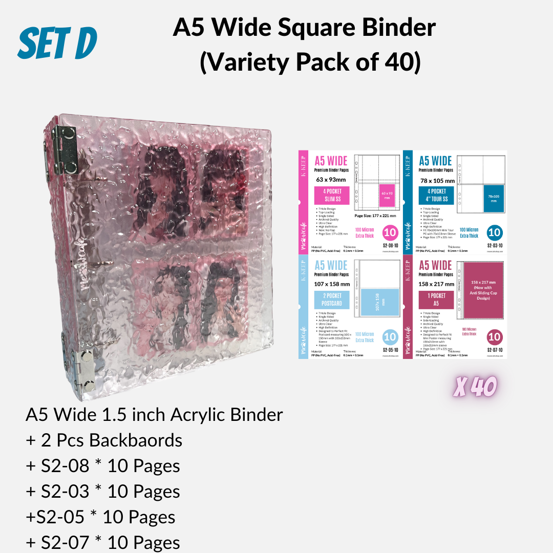 [Winter Special Release] K-KEEP [A5 Wide] - Water Ripple Effect Acrylic Series - 1.5 inch 3-D-Ring Acrylic Binder | Large Capacity Kpop Inclusion Display Binder (Self Assembly Required) - Icy Pink