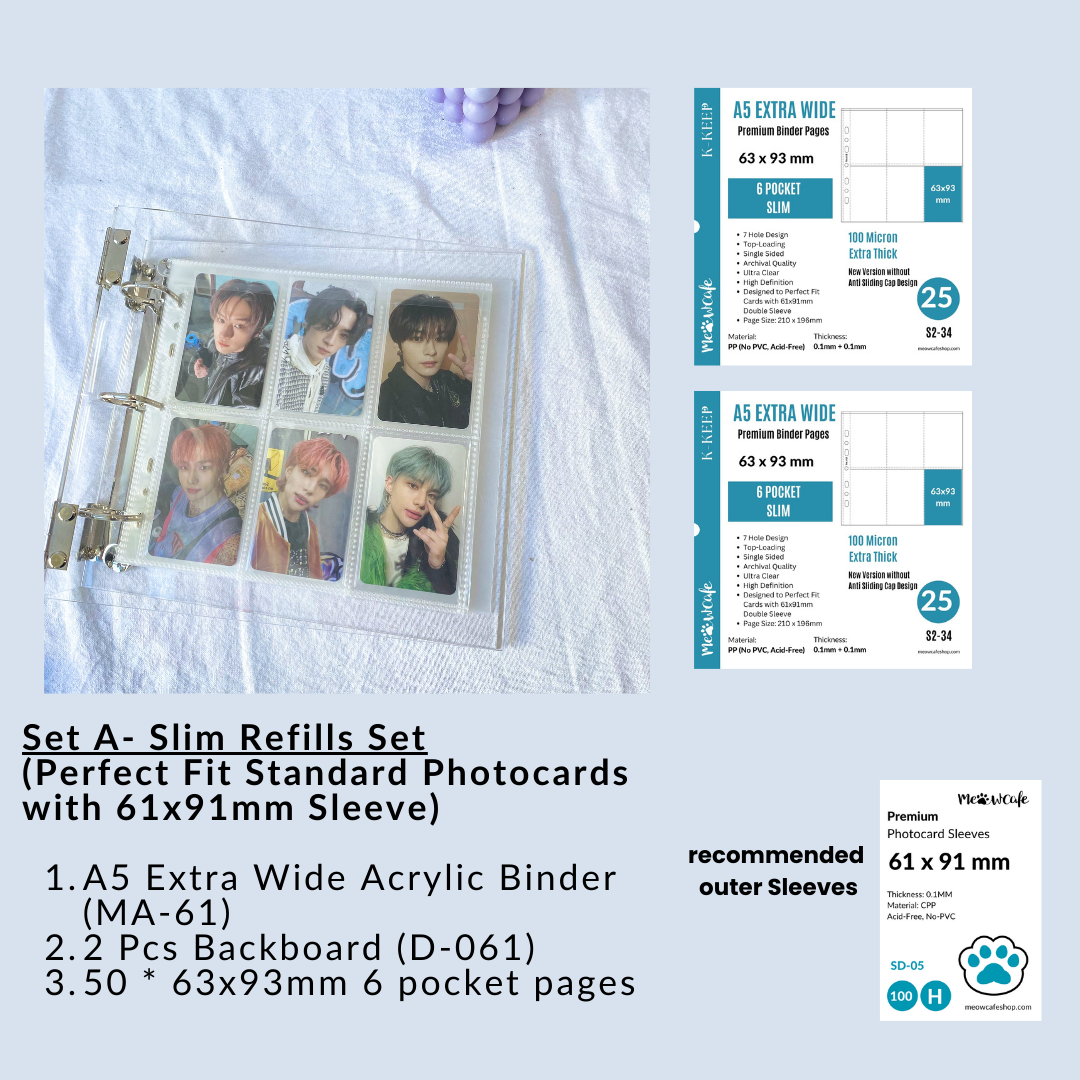 K-KEEP [A5 Extra-Wide] - Acrylic Series - 6 Pocket Binder 3 x 1.25 inch D-Ring | Large Capacity OT5 OT6 Kpop Photocard Binder