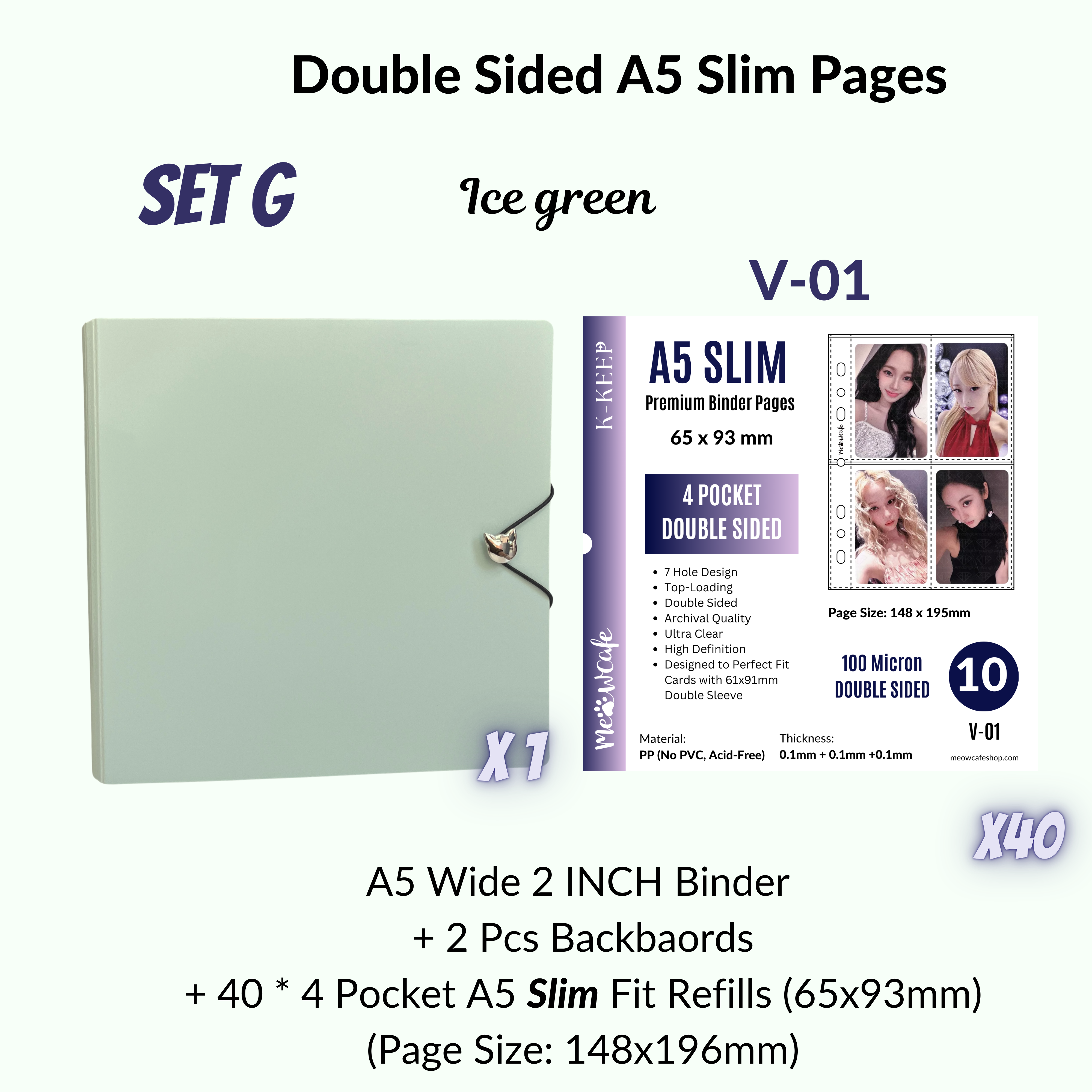 K-KEEP [A5 Wide]  - [2 inch] - [Minimalist Series]  - The Most Comprehensive and Largest A5 Binder Specially Designed for Kpop Collector - Ice Green