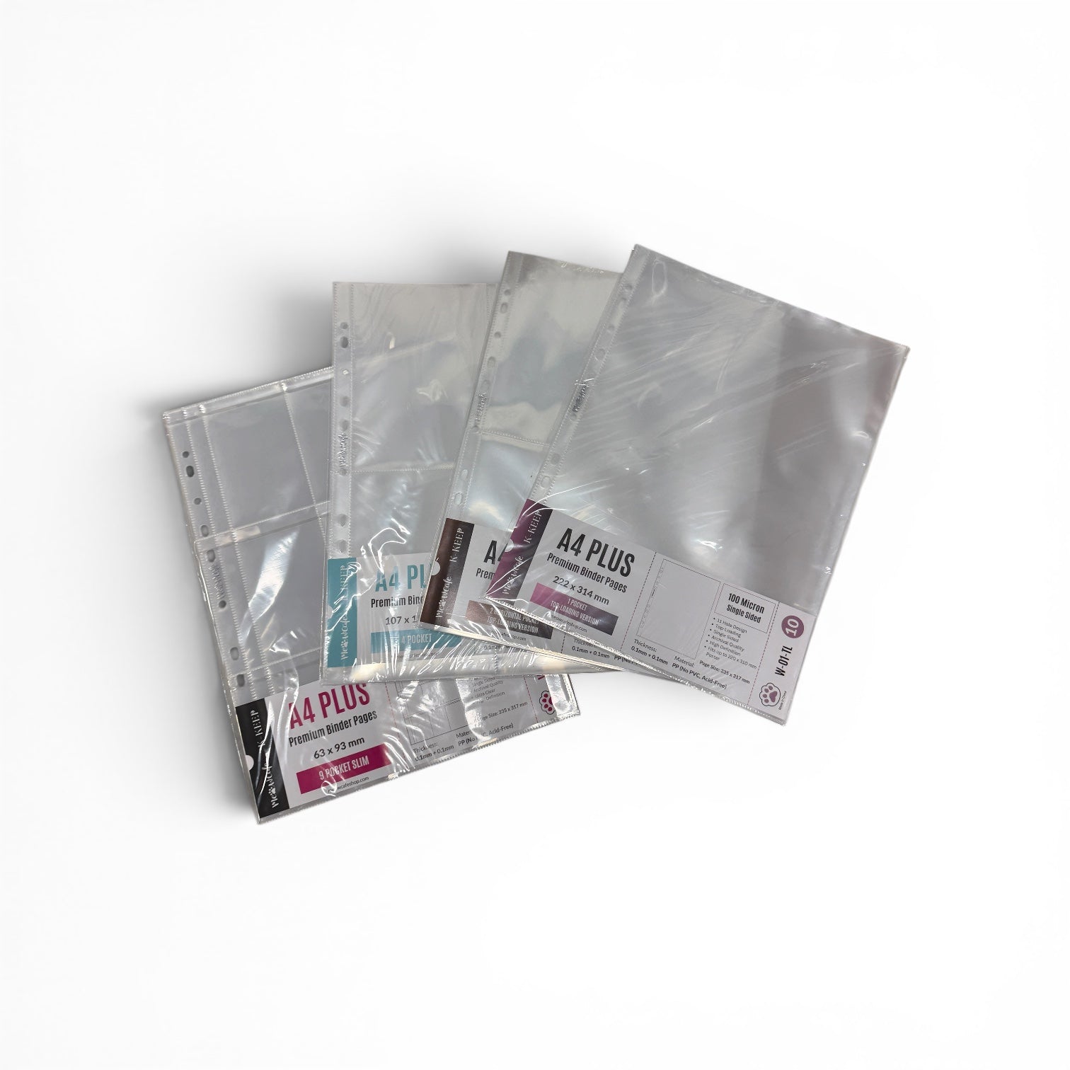 (New Valued Set) K-KEEP [A4 PLUS] - Beginner Friendly Variety Pack of 40 Pages - 11 Holes Premium Binder Pages, 100 Micron Thick, High Definition W-31