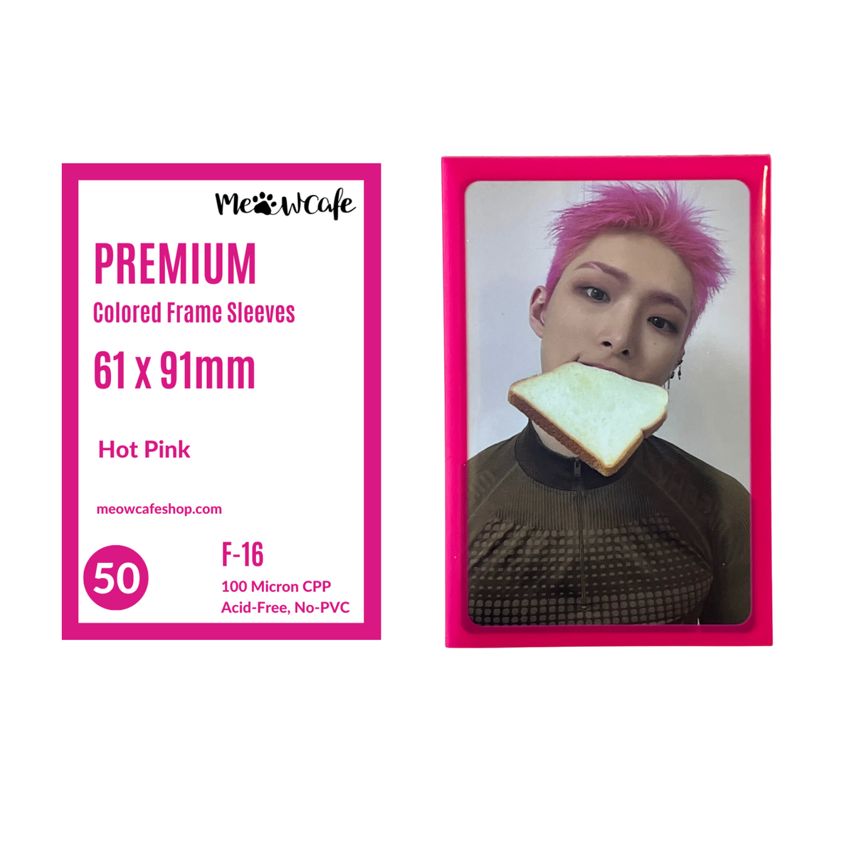 Meowcafe Premium [61x91 mm] Colored Frame Sleeves - Colored Frame Front + Clear Back For Special Visual Representation - Hot Pink