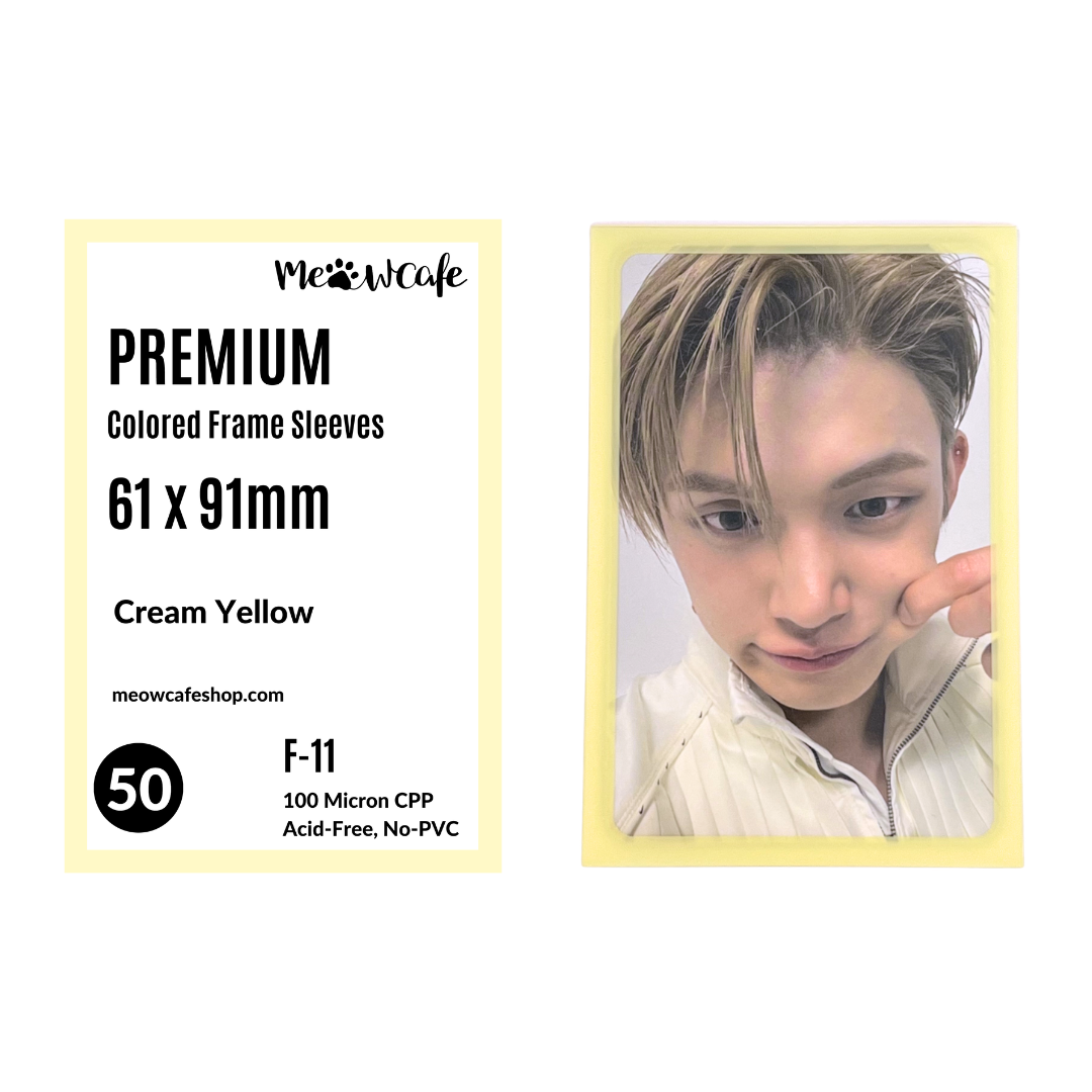 Meowcafe Premium [61x91 mm] Colored Frame Sleeves - Colored Frame Front + Clear Back For Special Visual Representation - Cream Yellow
