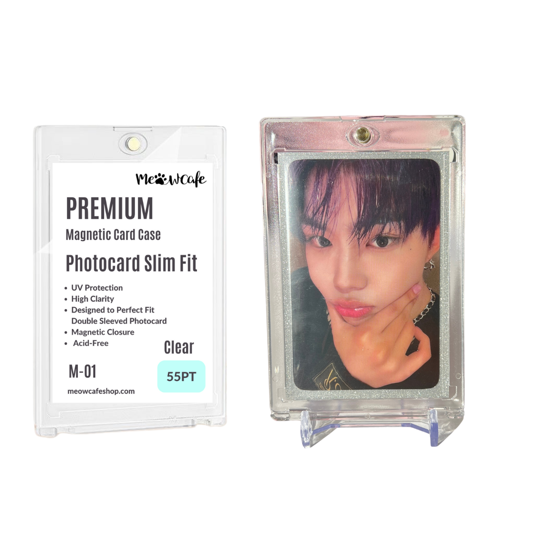 [UV Blocking] Premium Magnetic Card Holder -Strong, High Clarity Custom Photocard Holder Designed to Perfect Fit 61x91mm Double Sleeved Kpop Photocard, Acid Free, 55PT (fit instax mini Polaroid)