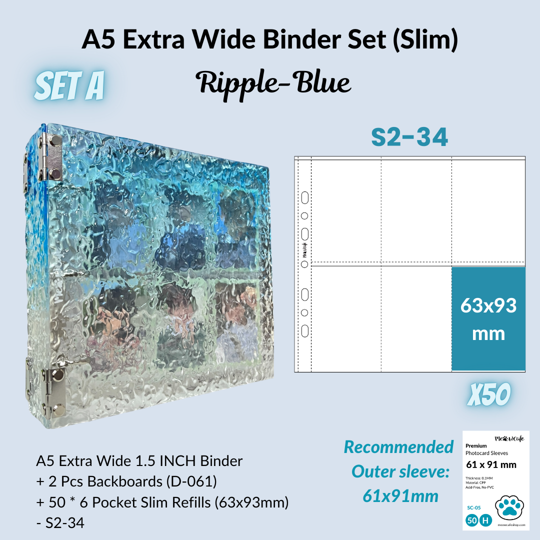 [Water Ripple Series] K-KEEP [A5 Extra-Wide] - [1.5 inch] - Acrylic Binder- Large Capacity OT5 OT6 Kpop Photocard Binder (Ripple Blue)