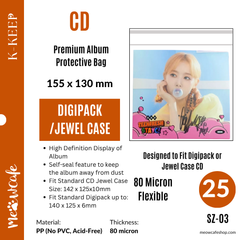 [155x130mm] [CD] Size Premium Kpop Album Protective Bag | 80 Micron Flexible Thickness, Superior Clarity, PP Material (Pack of 25) + 40 Free Corner Tabs