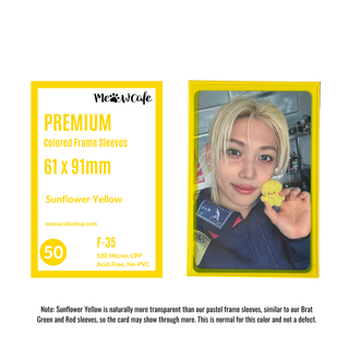 Meowcafe Premium [61x91 mm] Colored Frame Sleeves - Colored Frame Front + Clear Back For Special Visual Representation - Sunflower Yellow (F-35)