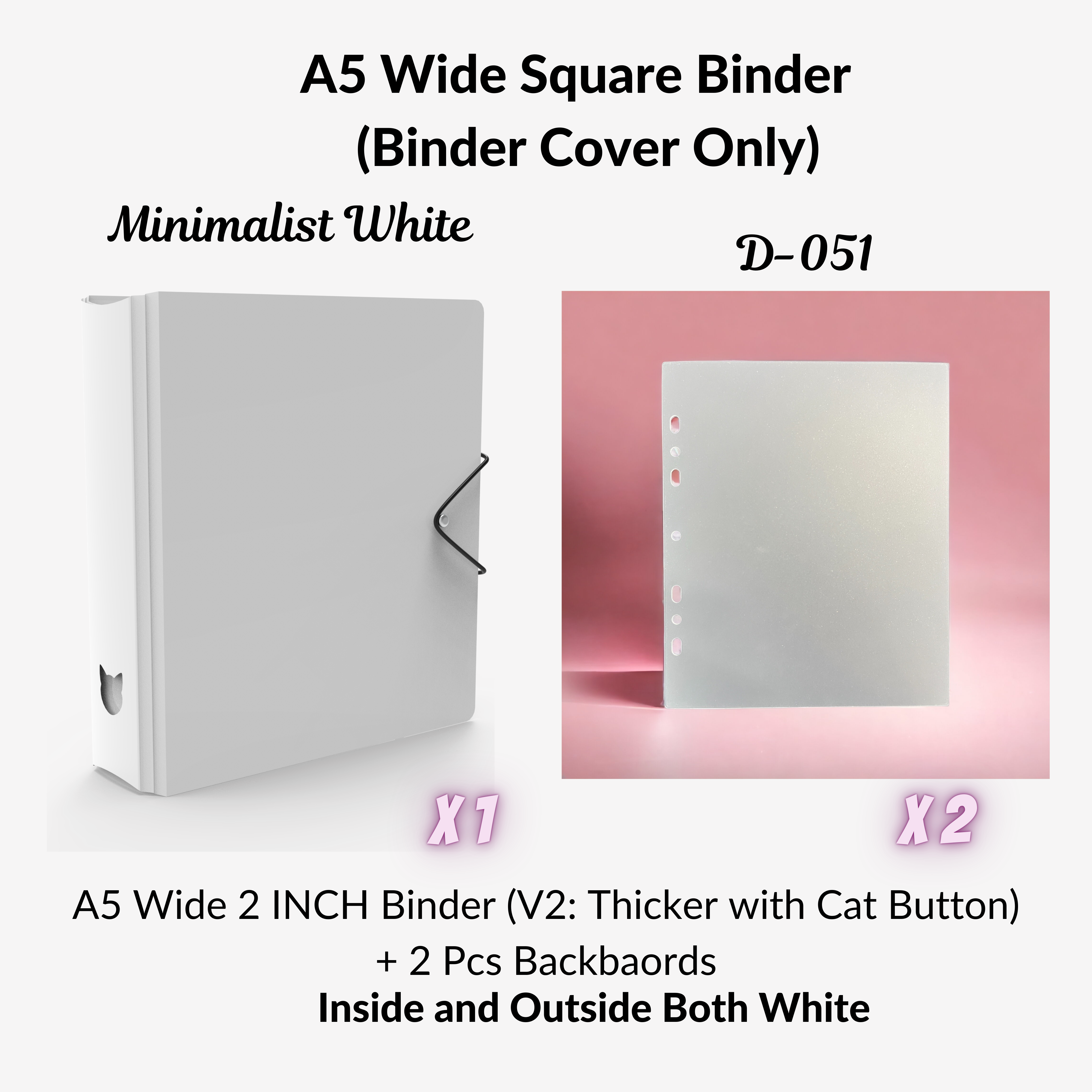 K-KEEP [A5 Wide]  Square Binder [V2 With Cat Button] - [2 inch] - [Minimalist Series]  - The Most Comprehensive and Largest A5 Binder Specially Designed for Kpop Collector