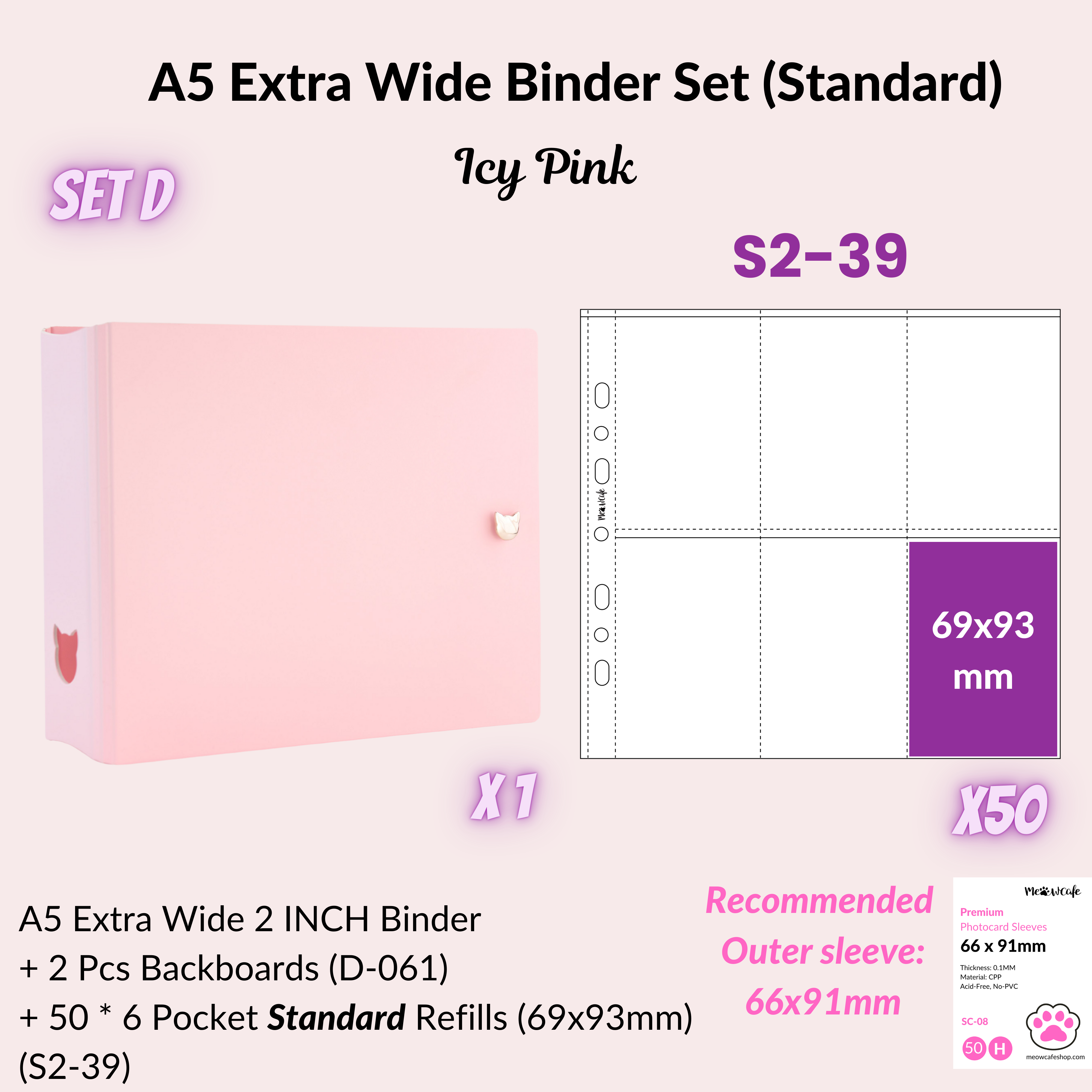 K-KEEP [A5 Extra-Wide] Binder [V2]- [2 inch] - [Minimalist Series] [Icy Pink] "OT5/OT6" Collector Binder  6 Pocket Binder - Minimalist Series - Thicker and Tasty