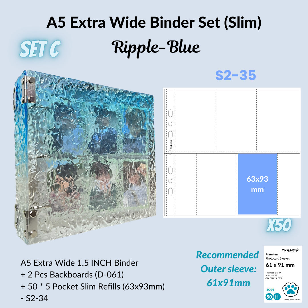 [Water Ripple Series] K-KEEP [A5 Extra-Wide] - [1.5 inch] - Acrylic Binder- Large Capacity OT5 OT6 Kpop Photocard Binder (Ripple Blue)