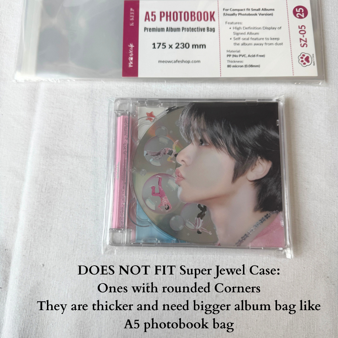 [155x130mm] [CD] Size Premium Kpop Album Protective Bag | 80 Micron Flexible Thickness, Superior Clarity, PP Material (Pack of 25) + 40 Free Corner Tabs