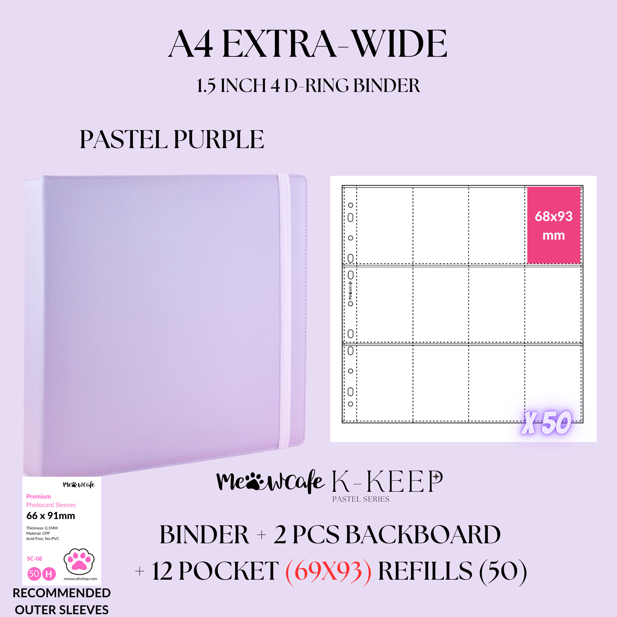 K-KEEP [A4 Extra Wide] Binder - [1.5 Inch] - [Pastel Series] - 12 Pocket Binder Specially Designed for OT11 or  OT12 Collectors | Kpop Photocard Binder