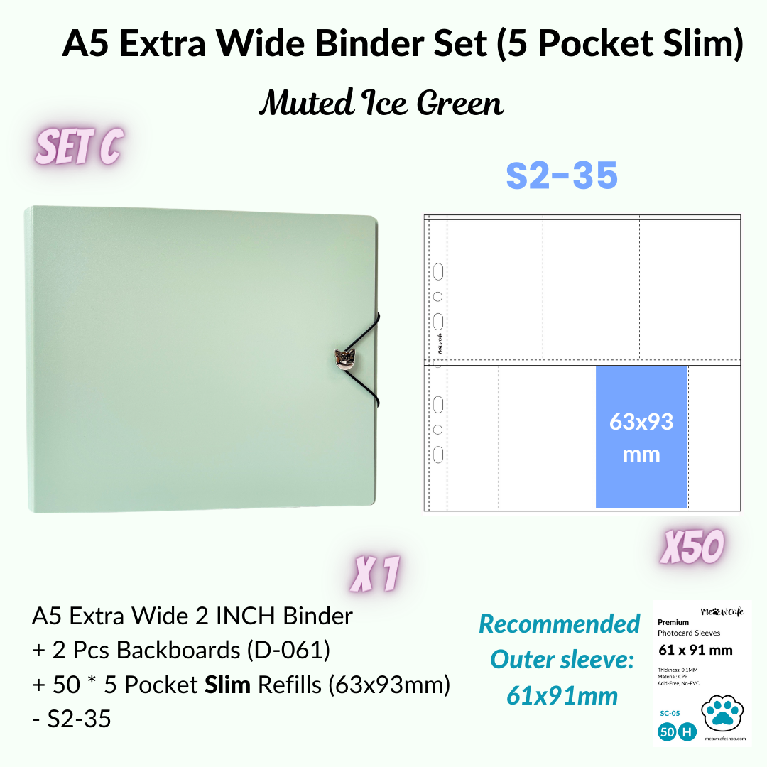 K-KEEP [A5 Extra-Wide] Binder [V2]- [2 inch] - [Minimalist Series] [Ice Green] "OT5/OT6" Collector Binder  6 Pocket Binder - Minimalist Series - Thicker and Tasty