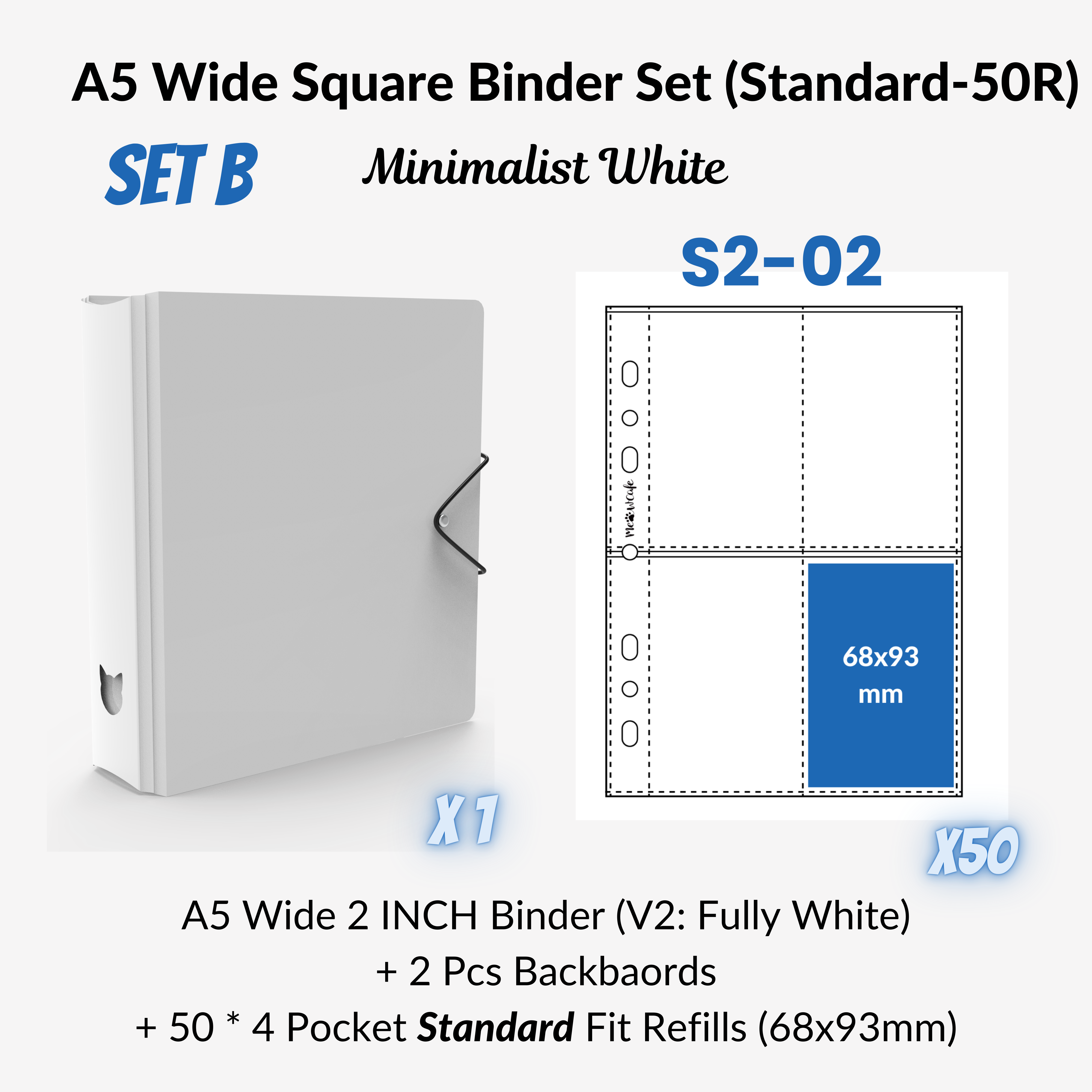 K-KEEP [A5 Wide]  Square Binder [V2 With Cat Button] - [2 inch] - [Minimalist Series]  - The Most Comprehensive and Largest A5 Binder Specially Designed for Kpop Collector