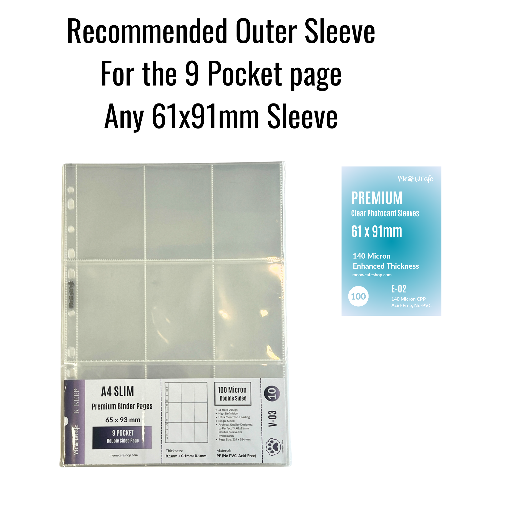 [100 Micron Double Sided] K-KEEP [A4 Slim] - 9 Pocket Slim Double Sided (65x93mm)- 11 Holes Premium Binder Pages, High Definition (Upgraded 100 Micron Thick) - (V-03)