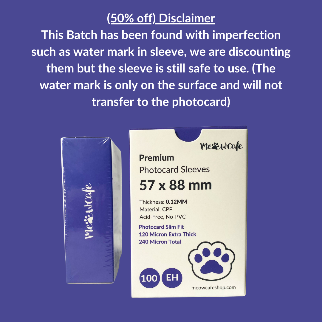 [50% off B Grade with Watermark] [57x88MM] Meowcafe Premium CPP Card Sleeve [120 Micron Extra Thick] for Kpop Photocards Perfect Fit
