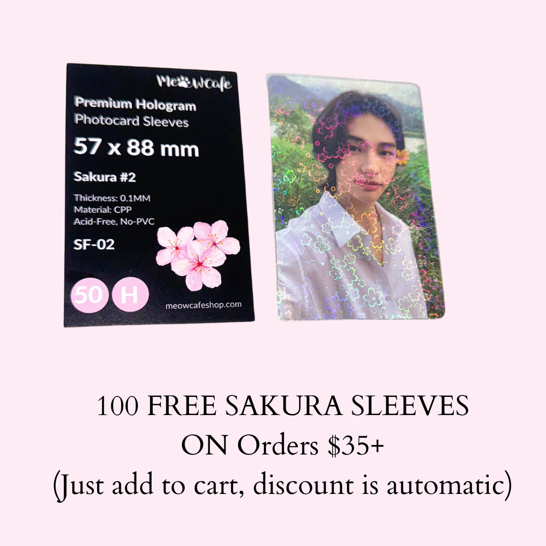 (FREE When you spend $35+)[57x88mm] Meowcafe Premium Holographic CPP Photocard Sleeve - [Hologram Sakura] (SF-02)