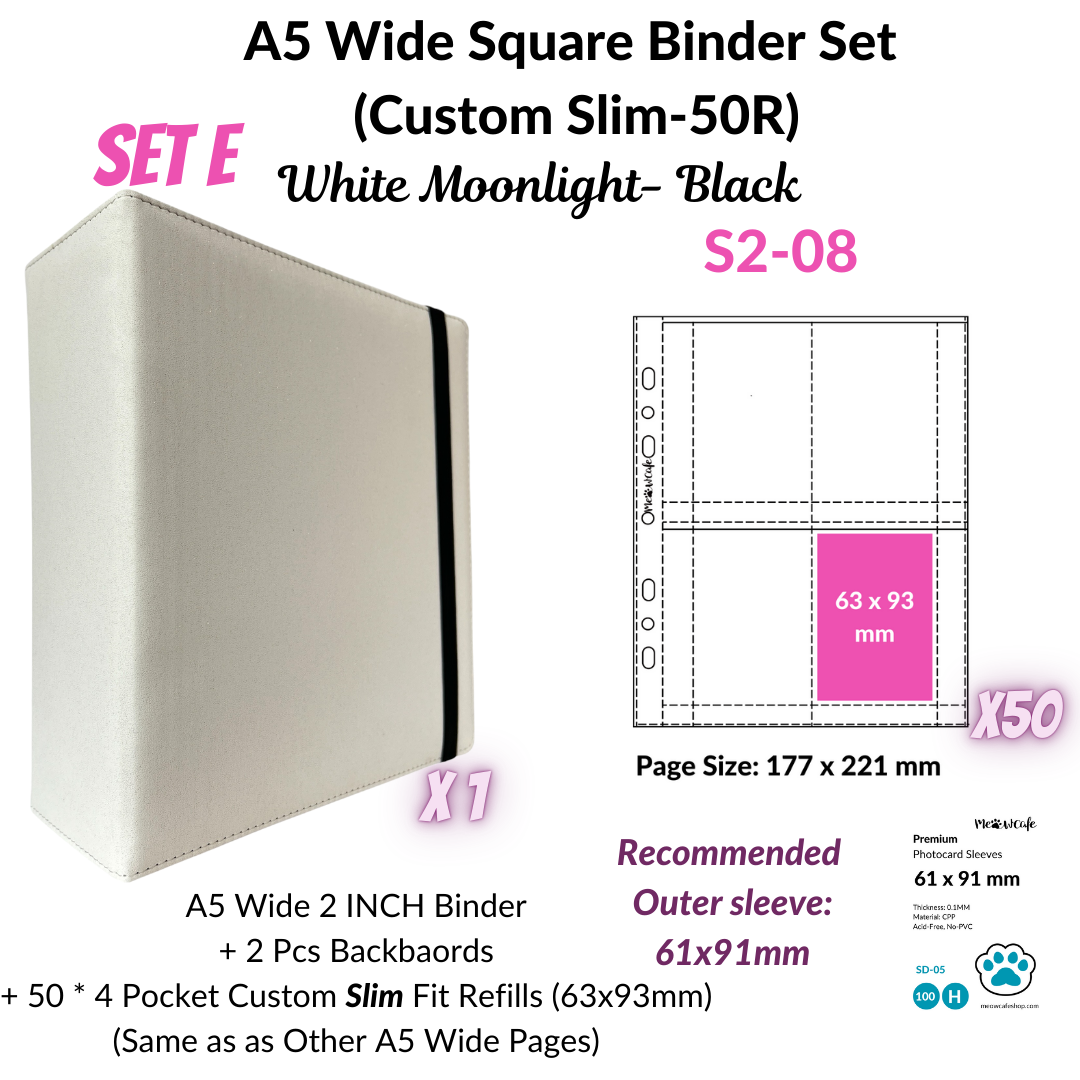 K-KEEP [A5 Wide] Binder [White Moonlight Series] - 2 Inch "Doubled" Binder With Strap - Large Capacity Binder for Collector Seeking Expanding the Collection