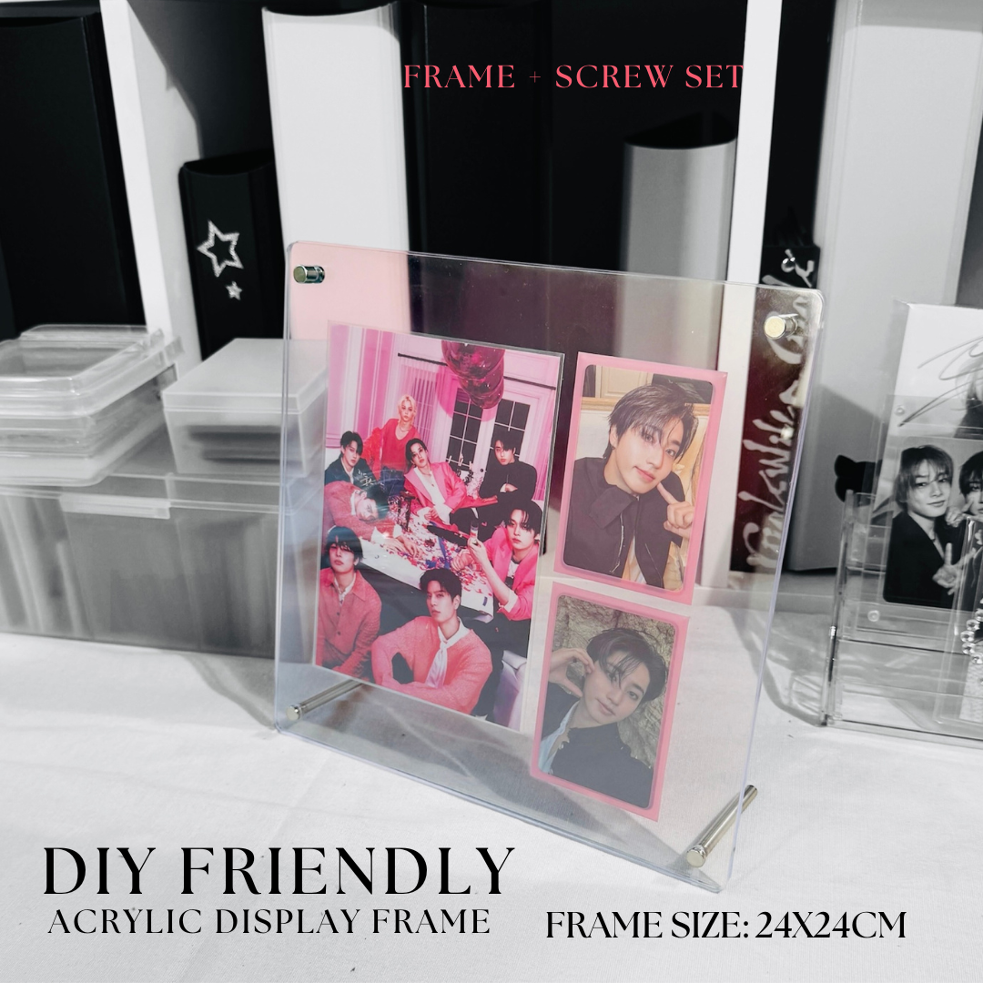 K-KEEP Acrylic Display Frame - [24x24CM DIY Friendly Customizable Frame] Maximal Fit 1 Signed 6 inch Postcard + 2 Photocard A-19