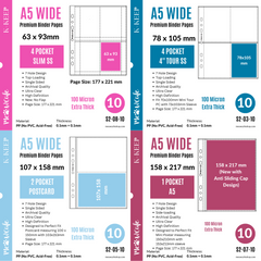 K-KEEP [A5 Wide] Variety Pack of 40 Pages - 7 Holes Premium Binder Pages, 100 Micron Thick, High Definition