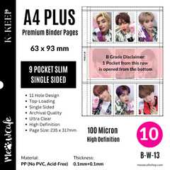 [B GRADE] K-KEEP [A4 PLUS] -  9 Pocket (Slim 63x93mm) - 11 Holes Premium Binder Pages, 100 Micron Thick, High Definition (Pack of 10) - (W-13) (Copy)