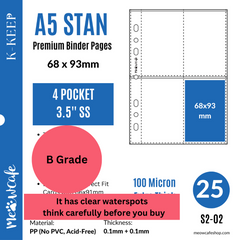 [B Grade with Water Spots] K-KEEP [A5 Standard] 4 Pockets 68x93mm- [For 66x91mm Sleeve and Photocard Size Toploader] -7 Holes Premium Binder Pages, 100 Micron Thick, High Definition (Pack of 25) - S2-02