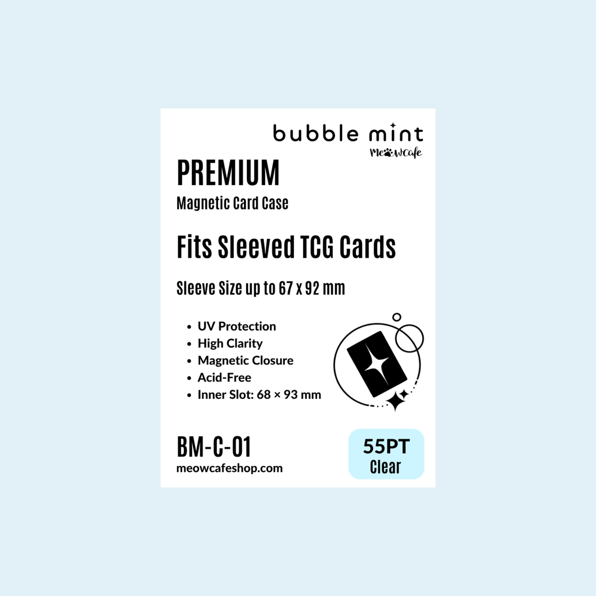 [PRE ORDER] [Ship on Oct 30th][For TCG Card] [UV Blocking] Bubble Mint by Meowcafe Premium Magnetic Card Case - Strong, High Clarity Holder Designed to Fit Sleeved & Double Sleeved TCG Cards (Sleeve up to 67x92 mm), Acid Free, 55PT