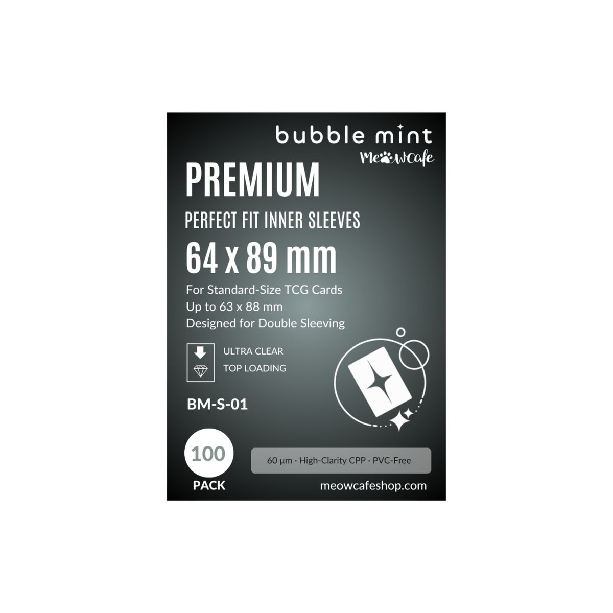 [PRE ORDER] [Ship on Oct 30th][For TCG Card] [64x89 mm] [Top Loading] Bubble Mint by Meowcafe Premium Perfect Fit Inner Sleeve - 60 Micron Thin & Flexible, Ultra Clear - 100 Sleeves (BM-S-01)