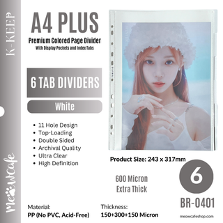 K-KEEP [A4 PLUS] - Premium Colored Page Divider With Display Pockets and Index Tabs - Toploading Extra Thick Page Divider (6 Tab Sets)