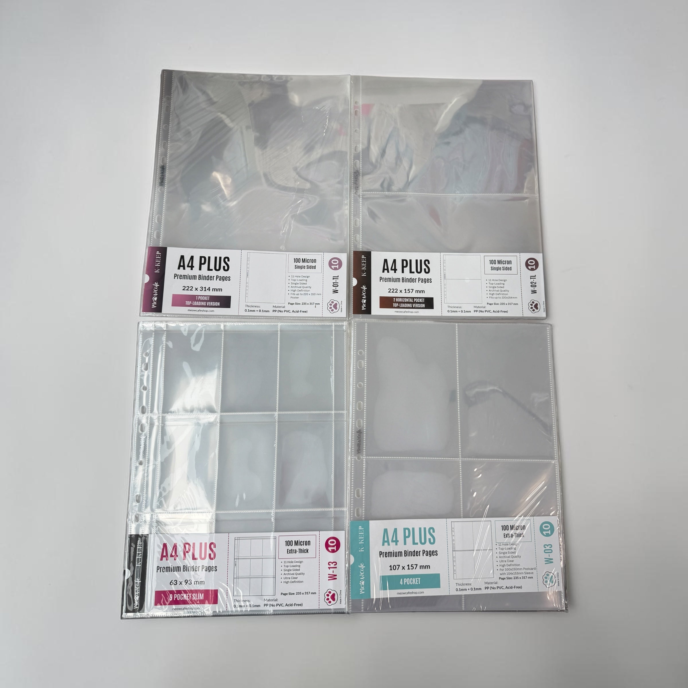 (New Valued Set) K-KEEP [A4 PLUS] - Beginner Friendly Variety Pack of 40 Pages - 11 Holes Premium Binder Pages, 100 Micron Thick, High Definition W-31