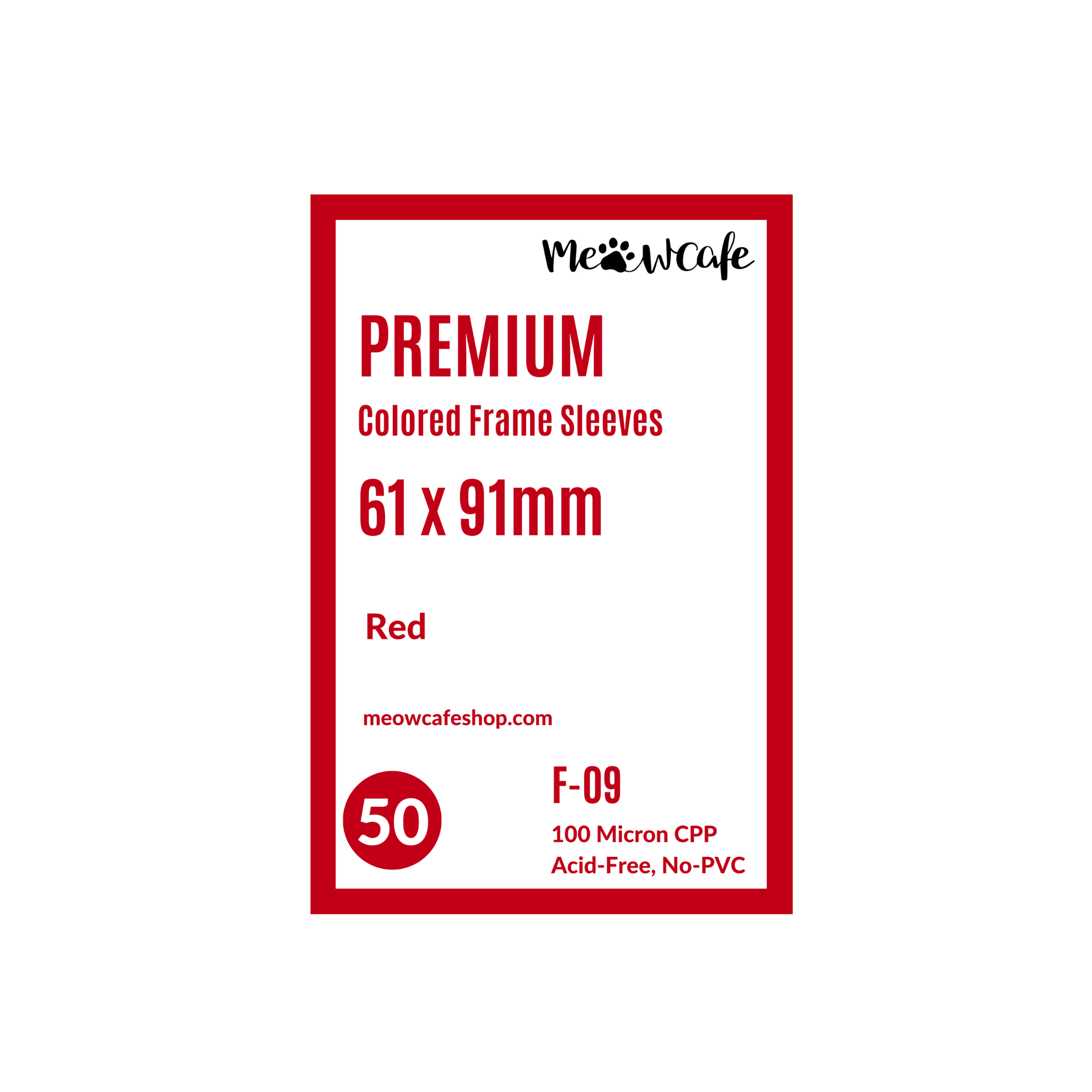 Meowcafe Premium [61x91 mm] Colored Frame Sleeves - Colored Frame Front + Clear Back For Special Visual Representation - Red