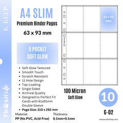 (Coming on October)[Soft Glow Series] K-KEEP [A4 Slim] - 9 Pocket Double Sleeve Perfect Fit (63x93mm)- 11 Holes Premium Binder Pages, 100 Micron Thick (G-02)