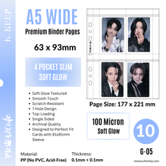 [PRE ORDER] [Ship on Sept 15th] [Soft Glow Series] K-KEEP [A5 Wide] 4 Pocket Slim - 63x93mm Single-Sided 7 Holes Premium Binder Pages,100 Micron Thick (Pack of 10) G-05