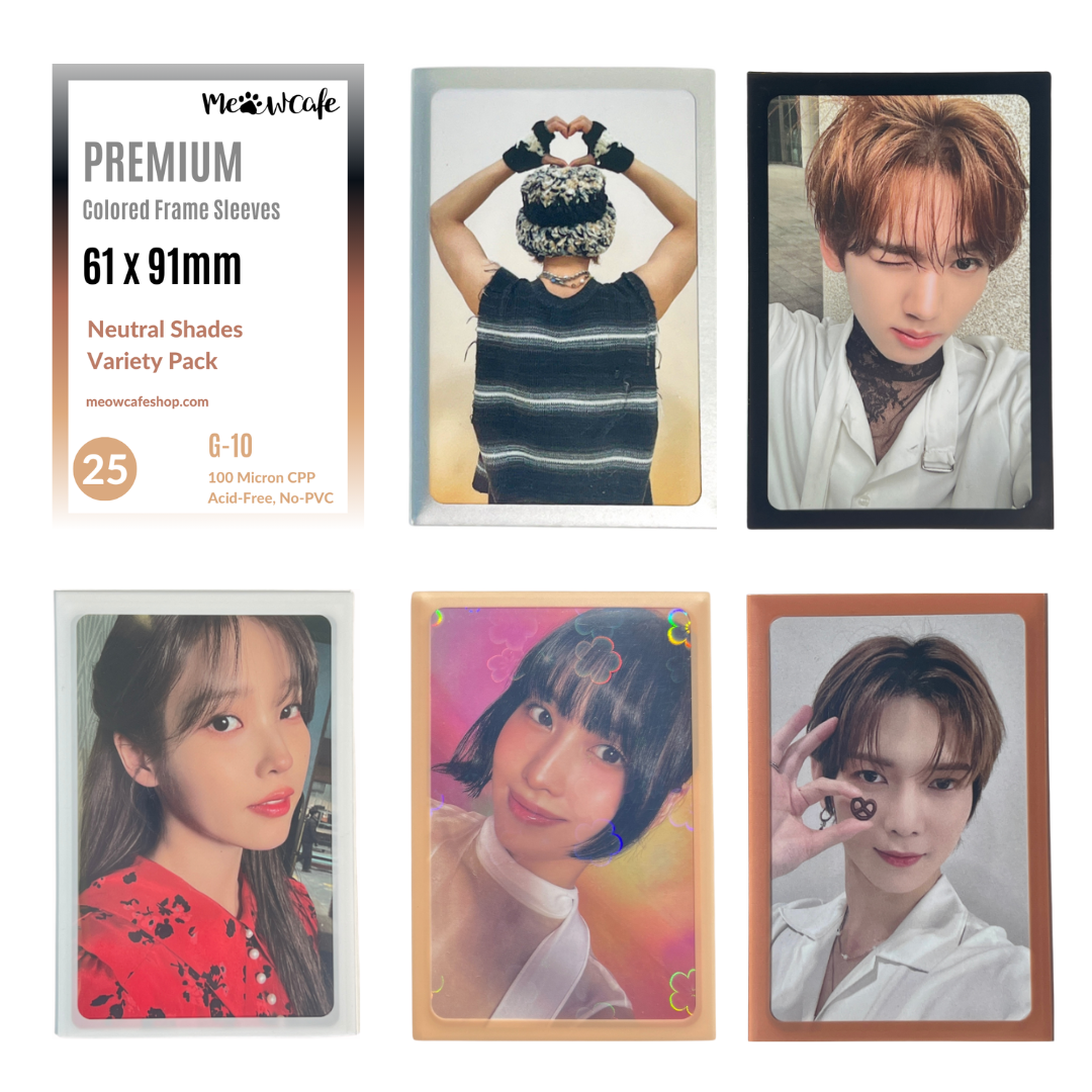 Meowcafe Premium [61x91 mm] Colored Frame Sleeves - Colored Frame Front + Clear Back For Special Visual Representation - Neutral Colors Variety Packs of 5 Colors Sample Set