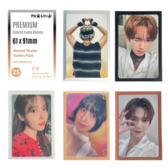 Meowcafe Premium [61x91 mm] Colored Frame Sleeves - Colored Frame Front + Clear Back For Special Visual Representation - Neutral Colors Variety Packs of 5 Colors Sample Set