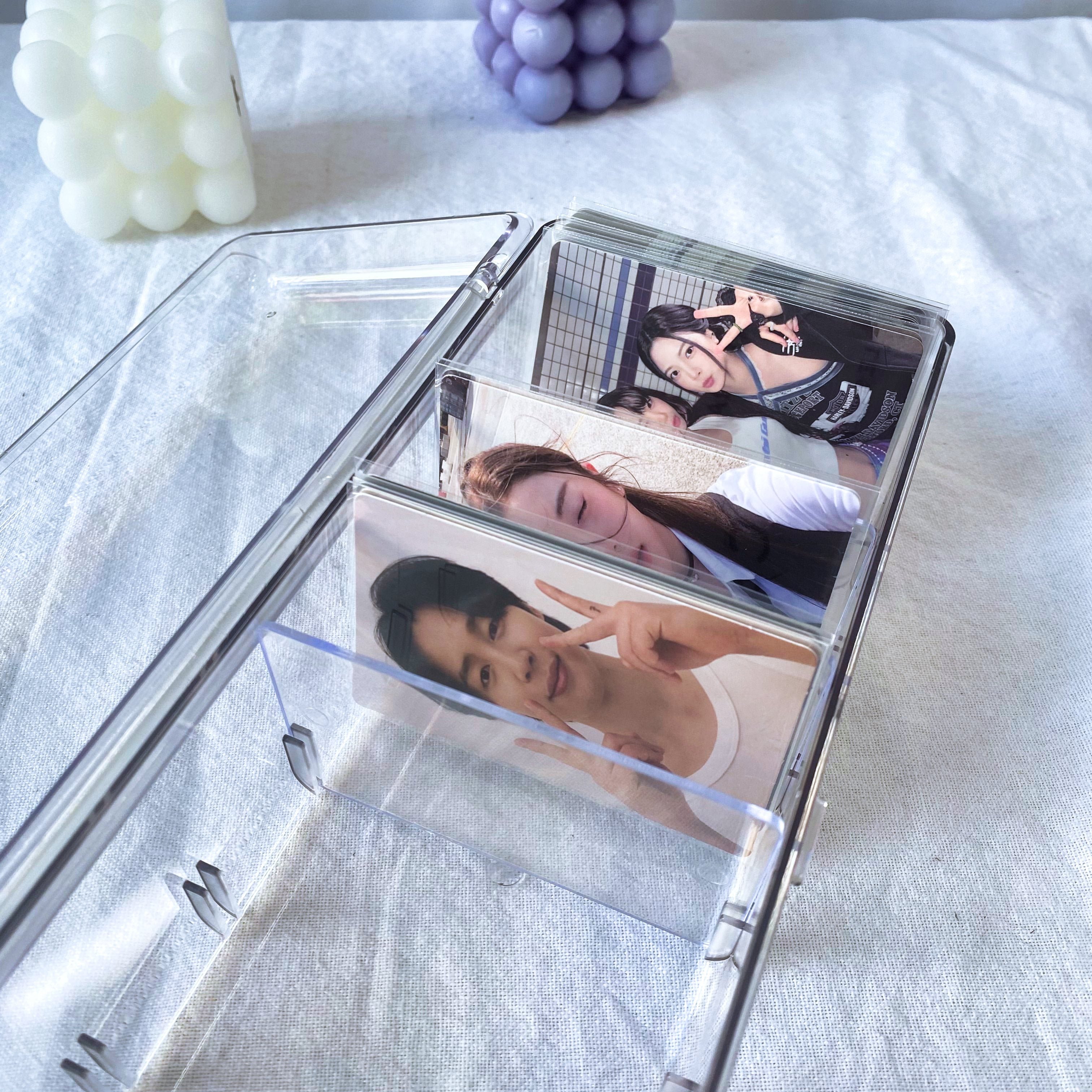 Large Acrylic Clear Photocard Storage Box with 5 Pcs Movable Divider Blocks Kpop Organizer