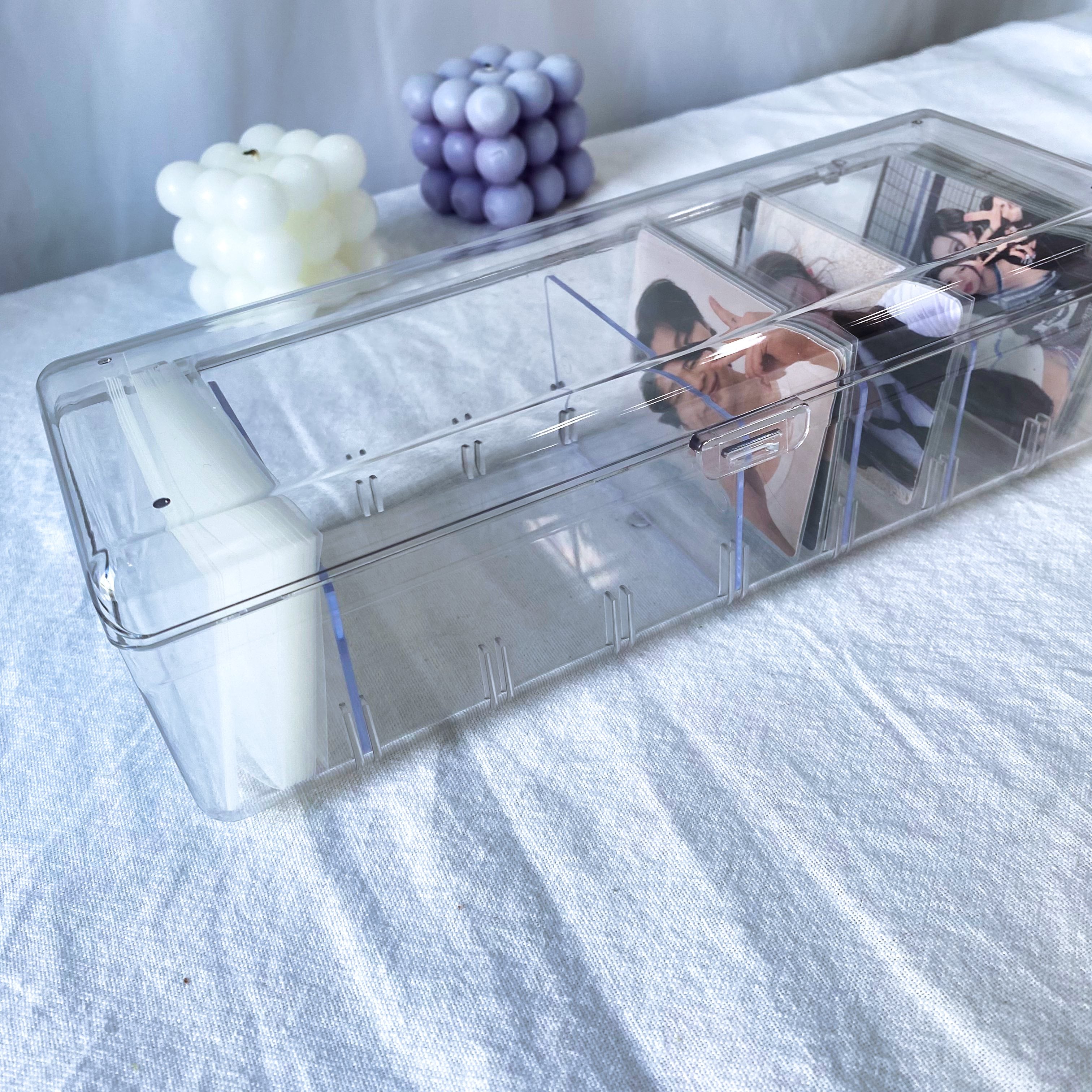 Large Acrylic Clear Photocard Storage Box with 5 Pcs Movable Divider Blocks Kpop Organizer