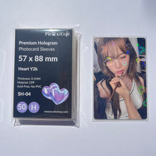 [57x88mm] Meowcafe Premium Holographic CPP Photocard Sleeve - [Hologram Heart Y2K] (SH-04)