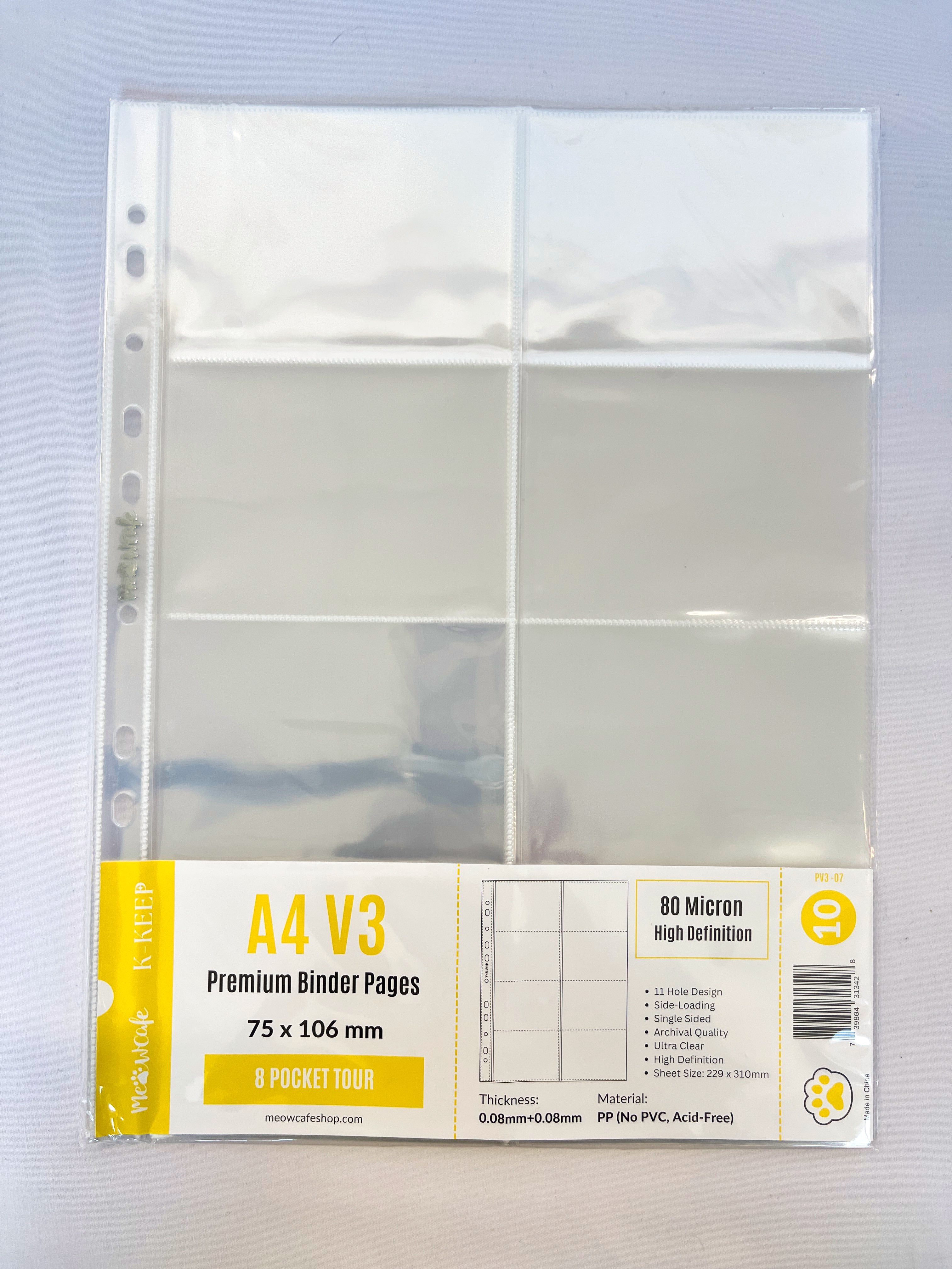 K-KEEP [A4 V3] -  8 Pocket (Tour) - 11 Holes Premium Binder Pages, 80 Micron Thick, High Definition (Pack of 10) - (PV3-07)