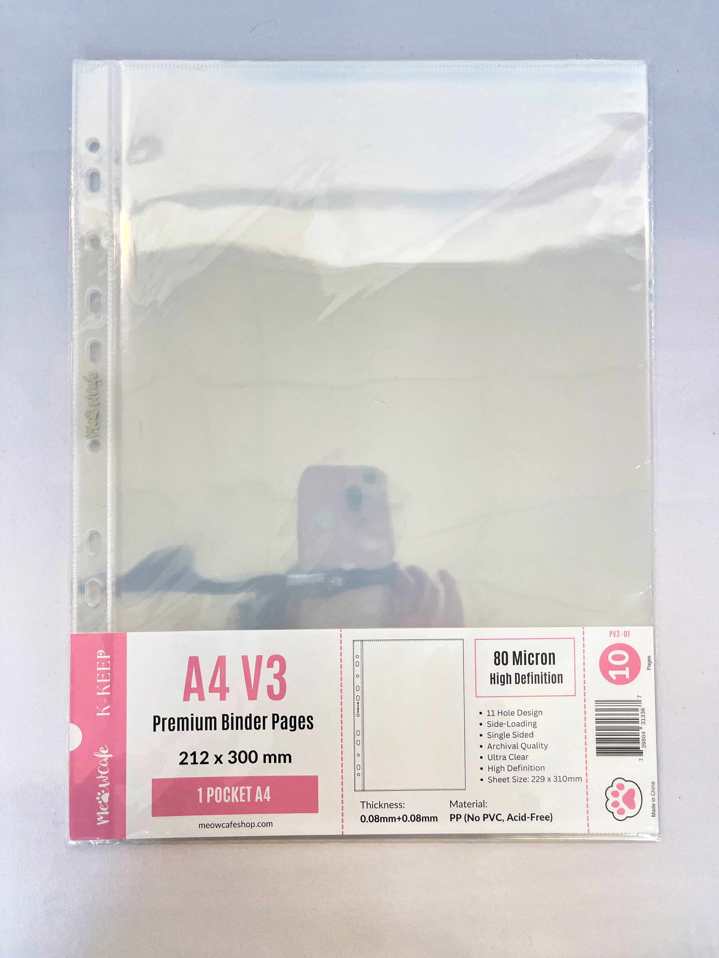 K-KEEP [A4 V3] -  1 Pocket - 11 Holes Premium Binder Pages, 80 Micron Thick, High Definition (Pack of 10) - (PV3-01))