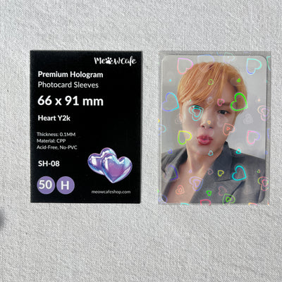 [66x91 mm] Meowcafe Premium Holographic CPP Photocard Sleeve Fit Monsta X Photocard - [Hologram Heart Y2K] (SH-08)
