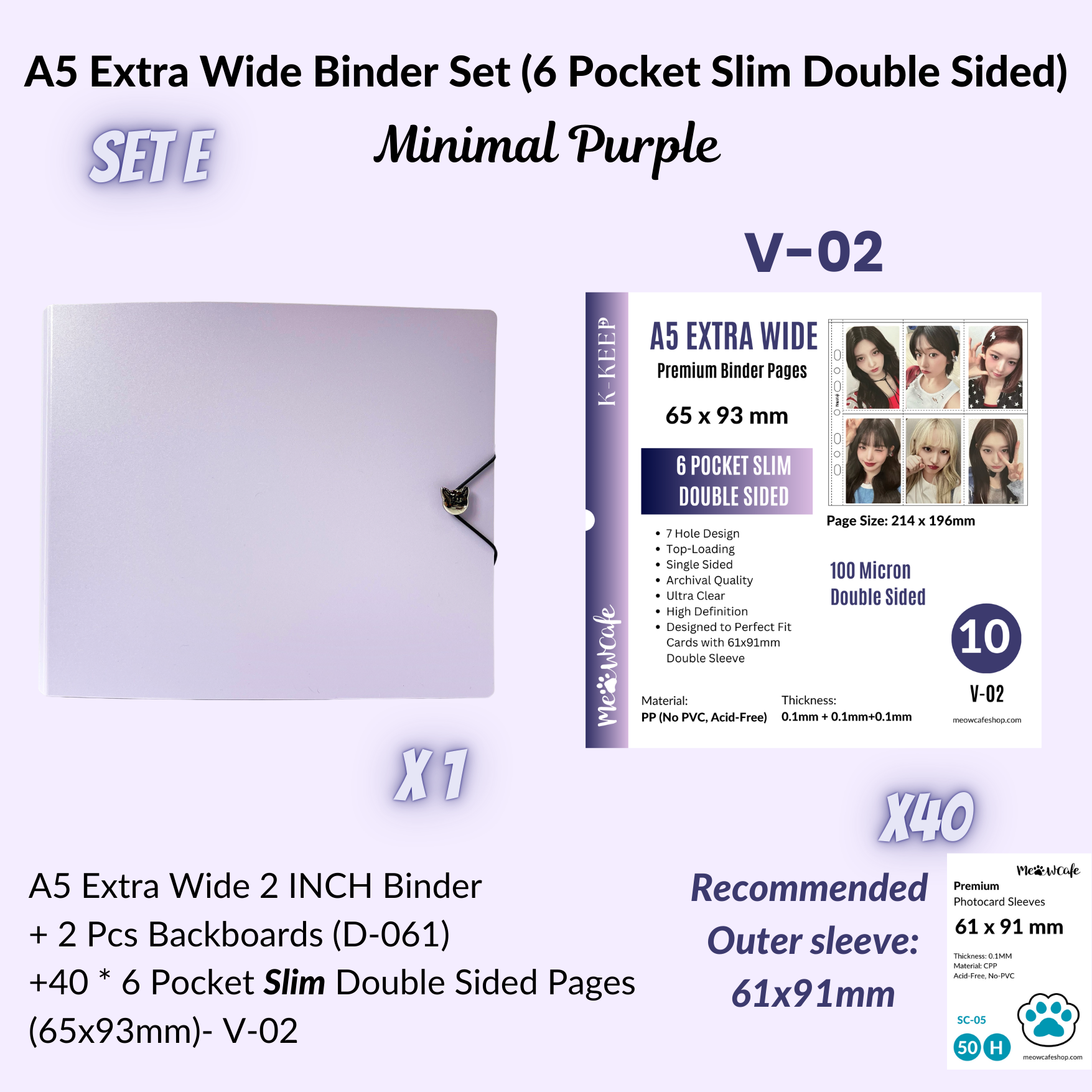 K-KEEP [A5 Extra-Wide] Binder [V2]- [2 inch] - [Minimalist Series] [Minimal Purple] "OT5/OT6" Collector Binder  6 Pocket Binder - Minimalist Series - Thicker and Tasty