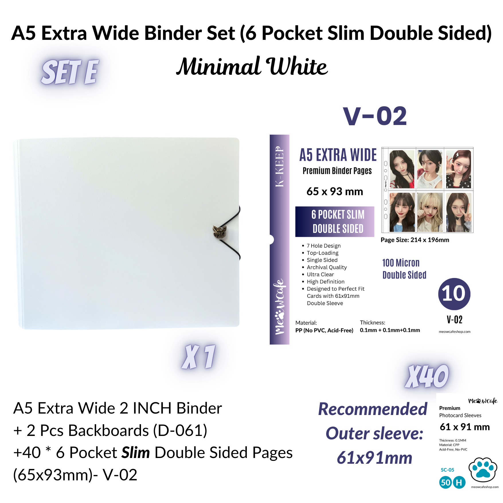 K-KEEP [A5 Extra-Wide] Binder [V2]- [2 inch] - [Minimalist Series] [Minimal White, Fully White] "OT5/OT6" Collector Binder  6 Pocket Binder - Minimalist Series - Thicker and Tasty