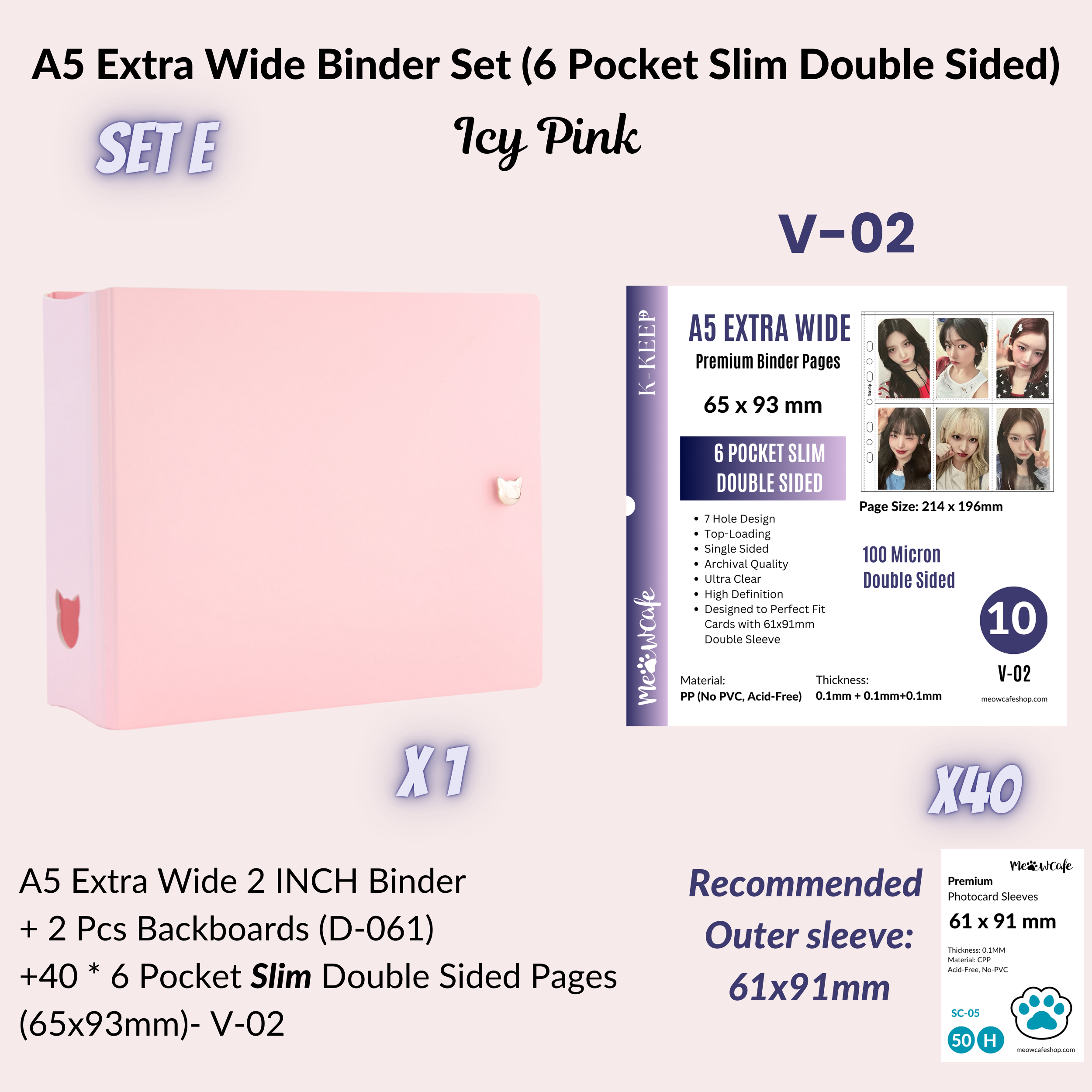 K-KEEP [A5 Extra-Wide] Binder [V2]- [2 inch] - [Minimalist Series] [Icy Pink] "OT5/OT6" Collector Binder  6 Pocket Binder - Minimalist Series - Thicker and Tasty