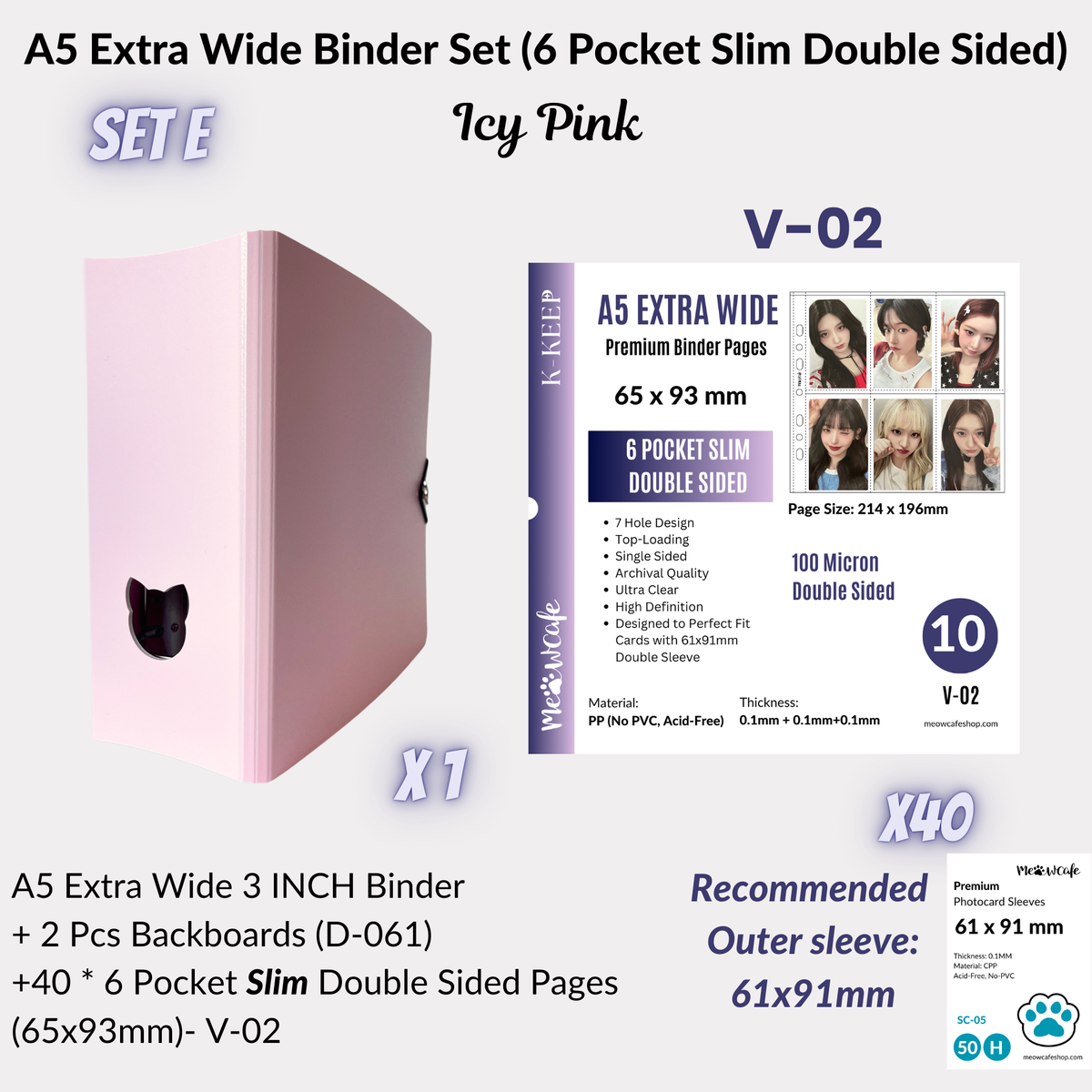 K-KEEP [A5 Extra-Wide] Binder - [3 inch] - [Minimalist Series] [Icy Blue/Icy Pink/Minimal White] "OT5/OT6" Collector Binder  6 Pocket Binder - Minimalist Series - Thicker and Tasty