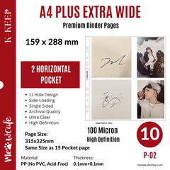 K-KEEP [A4 PLUS Extra Wide] - Custom Inclusion Page - 2 Pocket (159x288mm) - 11 Holes Premium Binder Pages, 100 Micron Thick, High Definition (Pack of 10) (P-02)