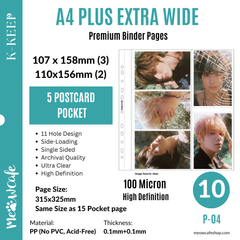 K-KEEP [A4 PLUS Extra Wide] - Custom Inclusion Pages - 5 Postcard Page - 11 Holes Premium Binder Pages, 100 Micron Thick, High Definition (Pack of 10) (P-04)