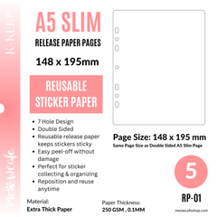 [PRE ORDER][Ship on Aug 30th] K-KEEP [A5 Slim] - Release Paper Pages Extra Thick Reusable Sticker paper (Pack of 5) PR-01